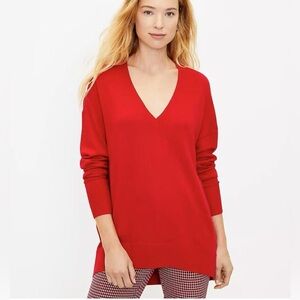 UNITED COLORS of BENETTON‎ ITALY women L Wool Blend Red Pullover Sweater V-Neck